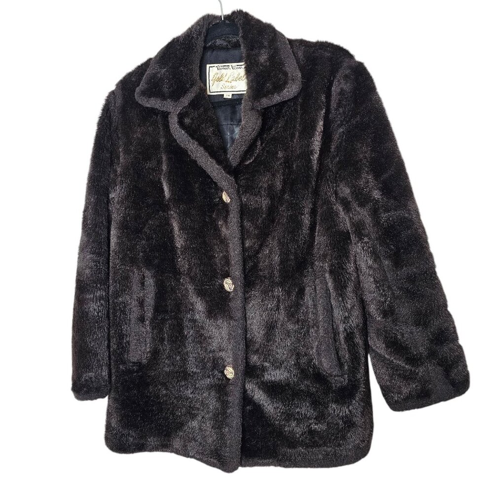 Vintage Pioneer Wear 14 Brown Fur Carved Button Coat Luxury Mob Wife Old Money